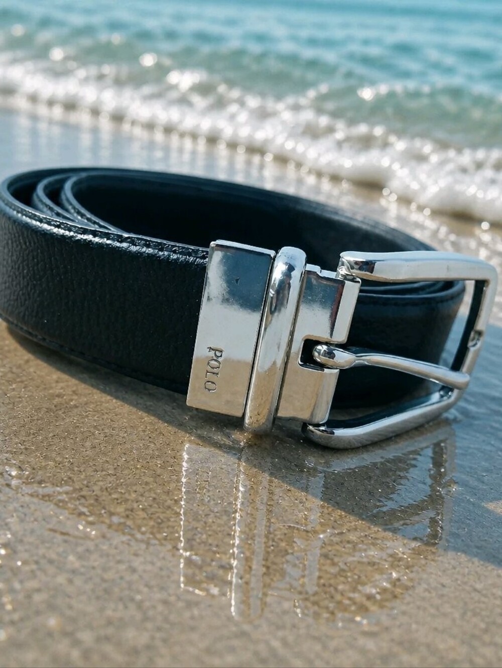 Polo by Ralph Lauren Black/Brown Leather Reversible Belt with Silver Buckle (B24